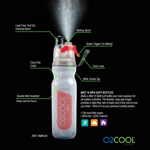 O2COOL Mist 'N Sip Misting Water Bottle 2-in-1 Mist And Sip
